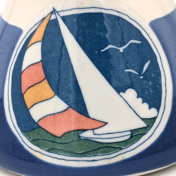 Vintage 1980s Otagiri Japan Spill-Safe Travel Coffee Mug Sailboat Art - Picture 3 of 10